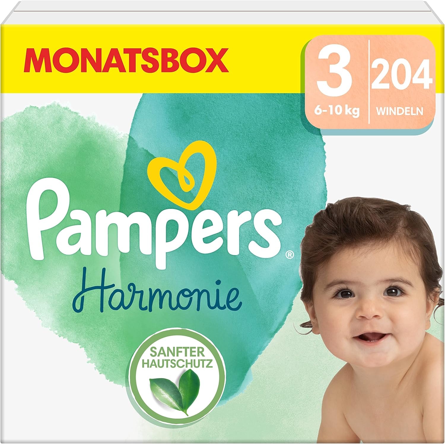 Pieluszki dla niemowląt Pampers, rozmiar 2 (4-8 kg), Harmony, pudełko Half Moon, delikatna ochrona skóry i składniki ziołowe, 240 sztuk