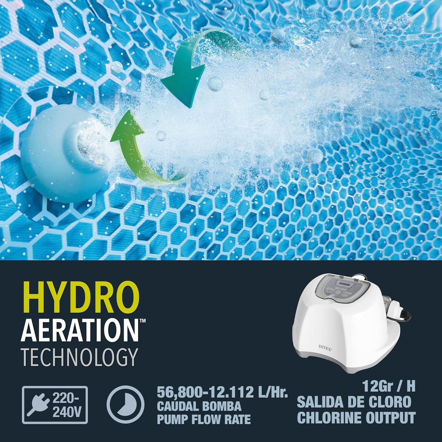 Intex 26670 Krystal Clear Saltwater Filter System do 2650-12112 L/h Pompa filtrująca do małych basenów do 56800 L Plastikowa Biała