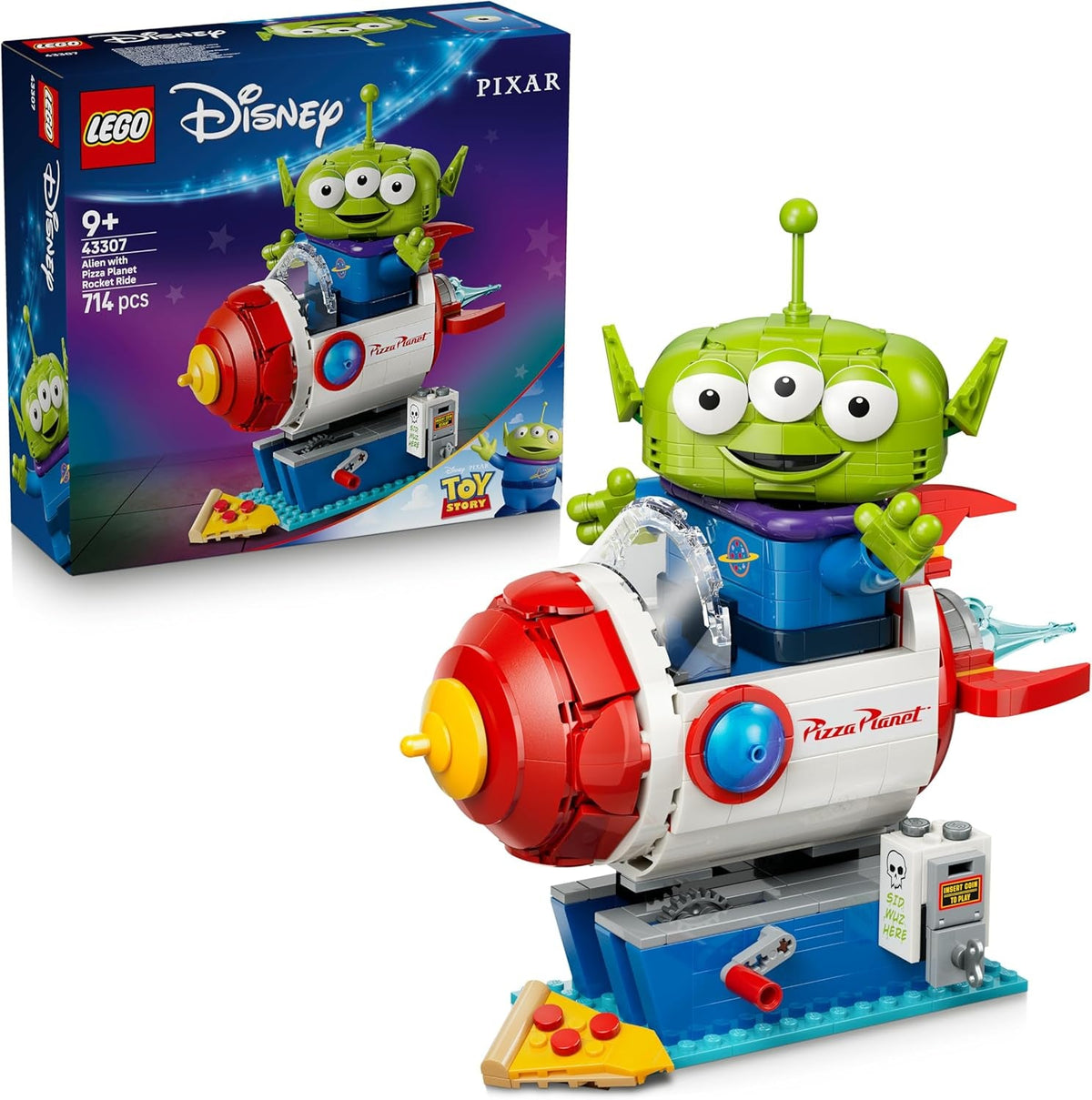 LEGO Disney and Pixar Toy Story Alien mit Pizza Planet Raketenfahrt - Raumschiff Spielzeug mit Alien Figur als DIY Deko - Geschenk für Jungen und Mädchen ab 9 Jahren sowie Toy Story Fans - 43307