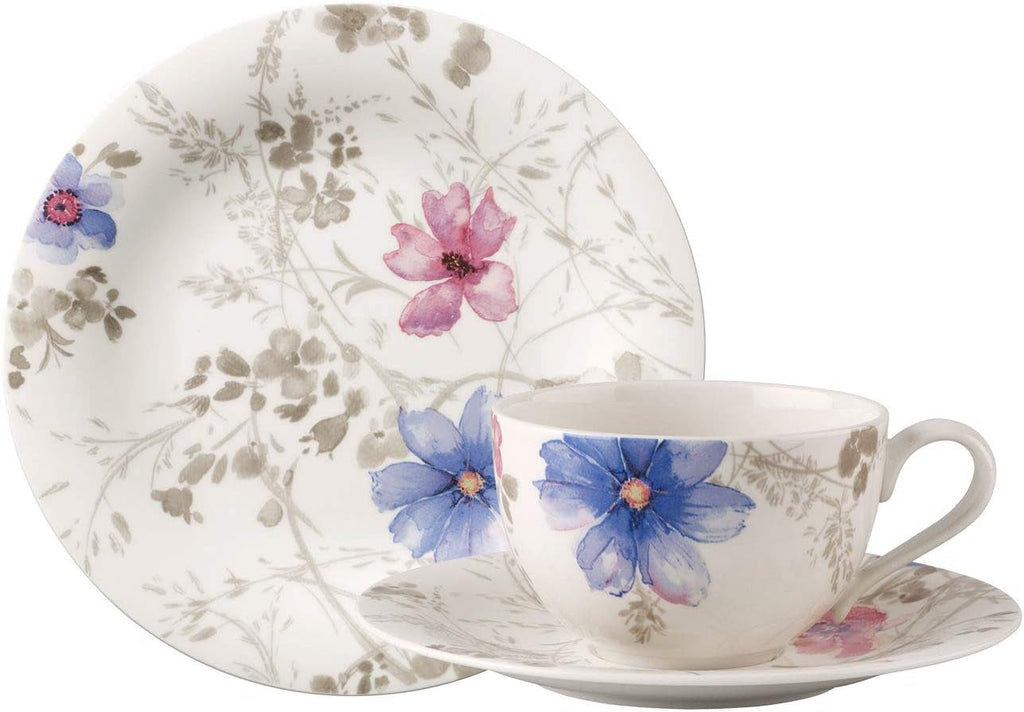 Villeroy & Boch - Mariefleur Gris Set de cafea sau mic dejun din porțelan premium Seturi vesela masa Naty Shop Alb Set de cafea 18 bucati