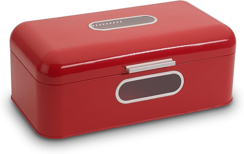 ECHTWERK coș metalic retro pentru pâine cu fereastră de vizualizare și capac, set de 3 cutii de depozitare elegante, capacitate 1,4 litri, roșu Cutii depozitare alimente Naty Shop Roșu Mare Singur