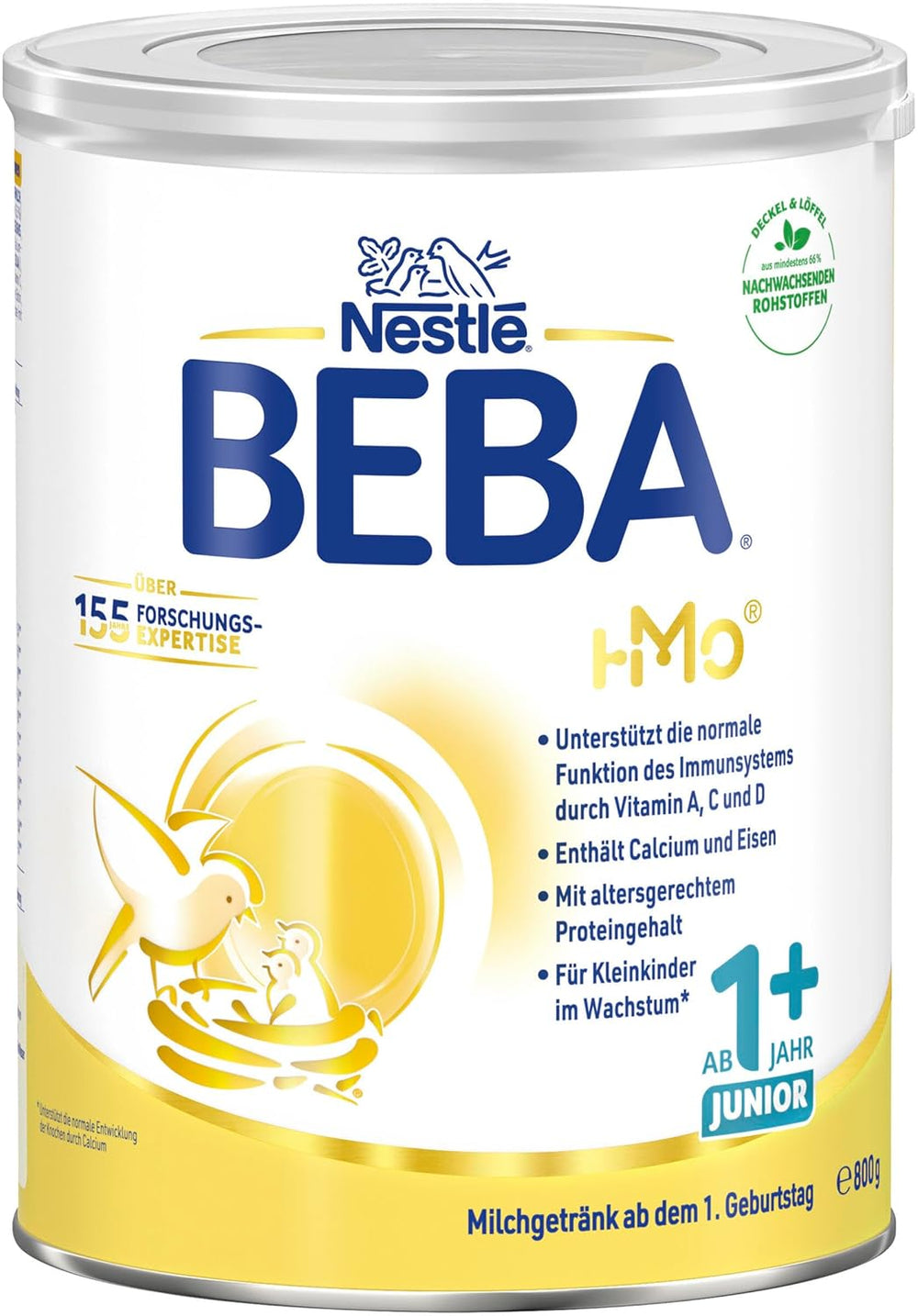 BEBA Junior 1+ napój mleczny od 1. roku życia, z HMO, zawartość białka dostosowana do wieku, tylko laktoza, bez oleju palmowego, bez oleju rybnego, pokarm dla małych dzieci, mleko w proszku dla dzieci, opakowanie 6 szt. (6 x 800 g)