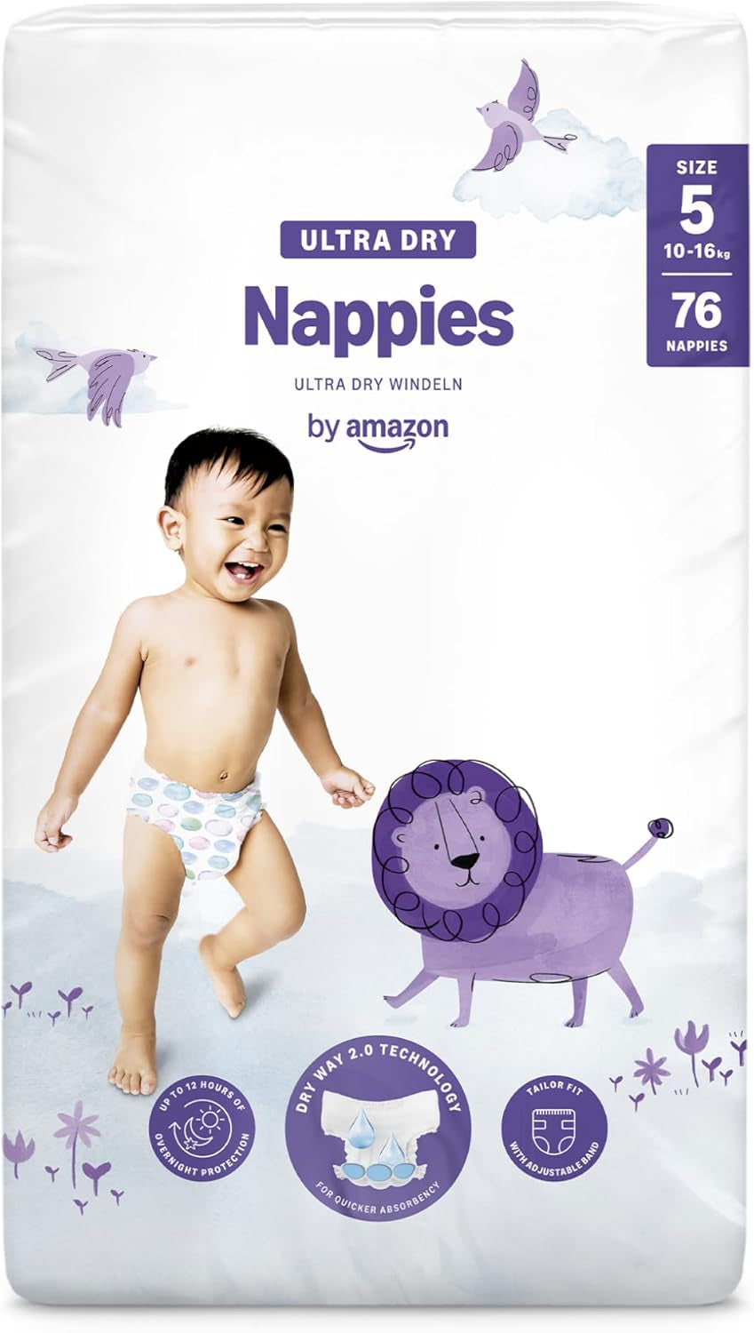 Pieluchy Amazon Ultra Dry, rozmiar 1 (2-5 kg) - pudełko miesięczne, białe, 96 sztuk (2 opakowania po 48) (dawniej marka Mama Bear, identyczny produkt)