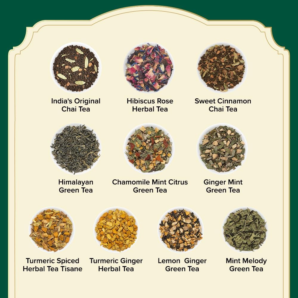 VAHDAM, set de degustare cu sortimente de ceai (20 de arome, 40 bucăți) Ceai negru, ceai verde, ceai din plante, ceaiuri chai și multe altele | Pliculețe de ceai piramidale cu frunze lungi | Cadouri pentru femei și bărbați