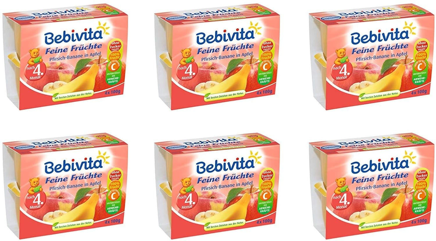 Peach Banan w soku jabłkowym, opakowanie 6 szt. ( 6 X 4 X 100 G ) Matka i Dziecko Naty Shop Default Title
