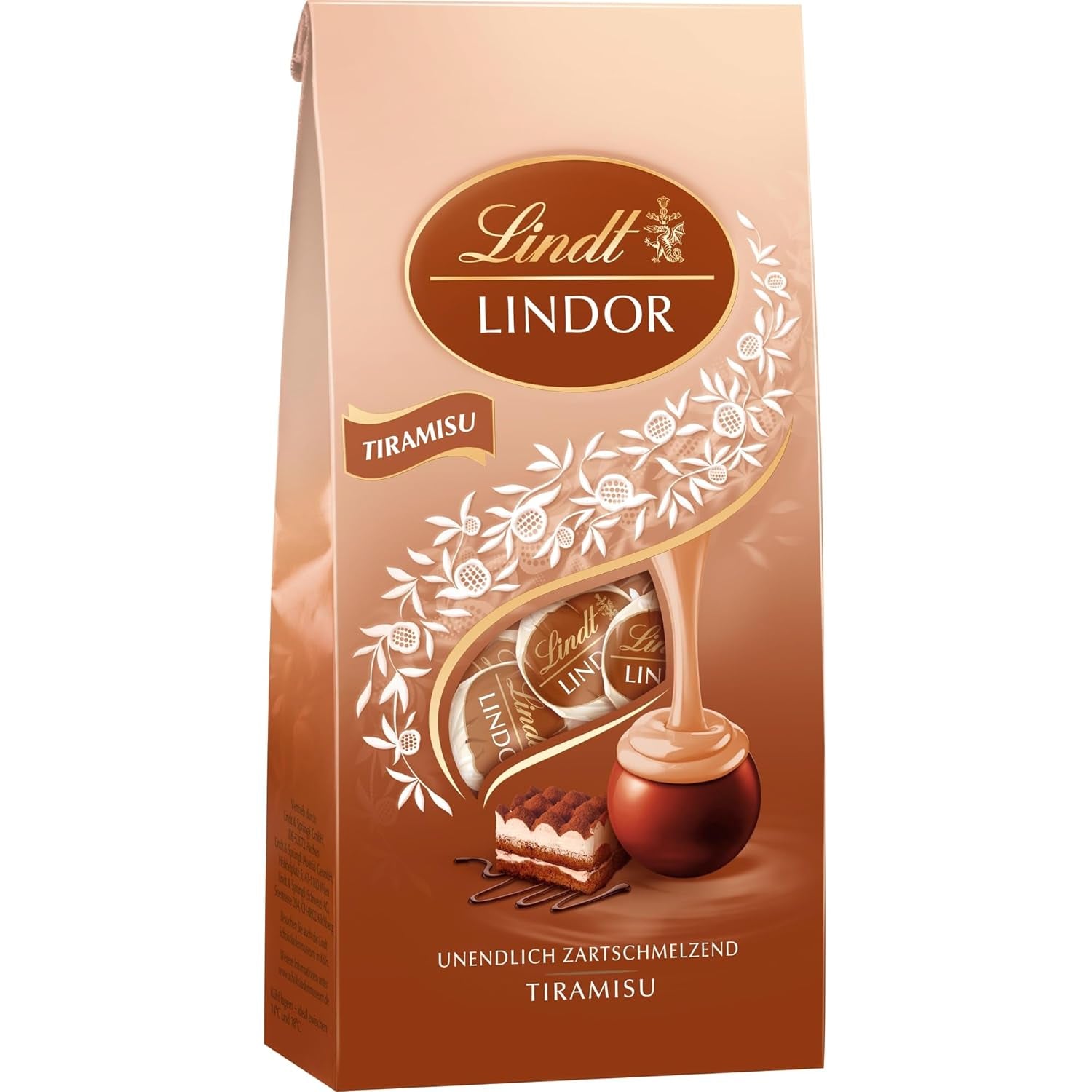 Czekolada Lindta | LINDOR Torba tiramisu | 137g | 11 kulek z mlecznej czekolady z rozpływającym się w ustach tiramisu | Prezent Czekoladowy
