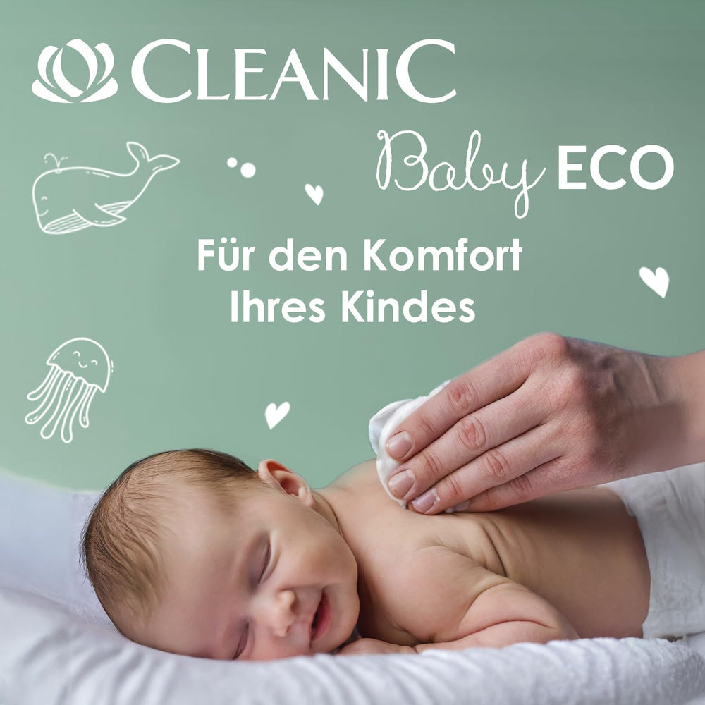Cleanic Baby Eco Pure Water Chusteczki nawilżane – (1 x 50 szt.) Chusteczki nawilżane dla dzieci i niemowląt – bezzapachowe, spłukiwane, skóra wrażliwa – 50 szt.