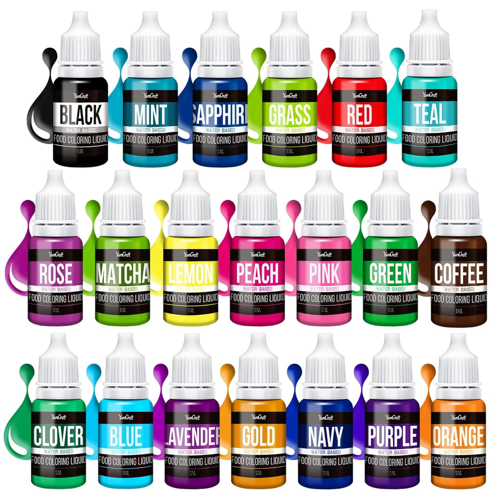 Barwnik spożywczy - 20 kolorów Wysoce skoncentrowany płynny barwnik spożywczy do ciast, wypieków, pisanek i napojów - Bezcukrowy barwnik spożywczy do kremów, lukru, szlamu i dekorowania ciast - 10 ml każdy