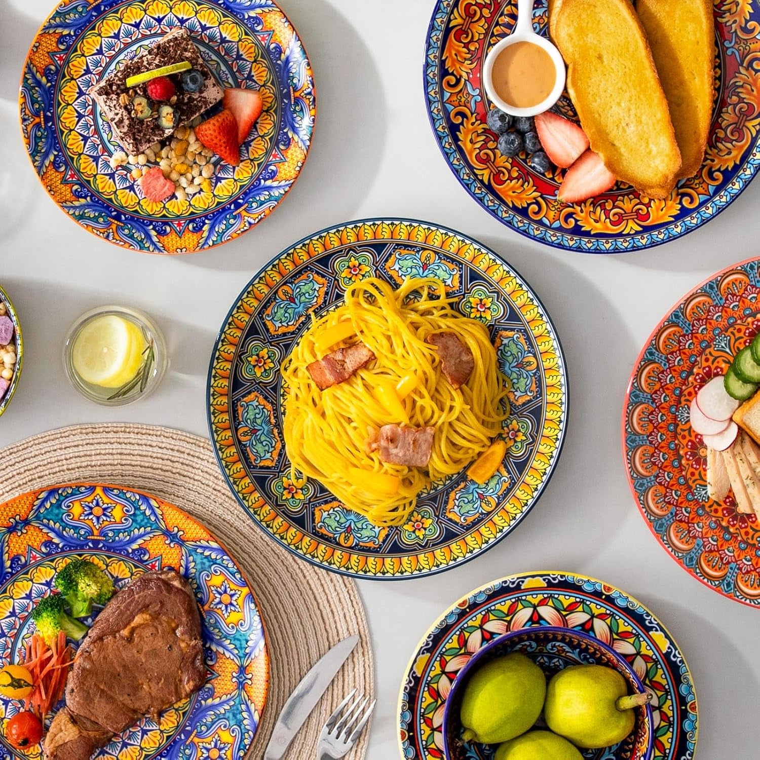 Set de farfurii de cină de 6 persoane, set de farfurii vancasso KRVI pentru 6 persoane, set de farfurii Ø 27 cm, potrivit pentru mașina de spălat vase și cuptorul cu microunde, farfurii pentru paste, farfurii pentru micul dejun, farfurii pentru tort