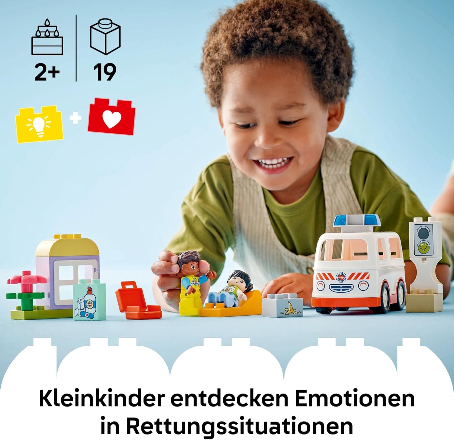 LEGO DUPLO Rettungswagen mit Fahrer - Lernspielzeug für Kleinkinder ab 2 Jahren - Montessori Spielzeug für Rollenspiele - Rettungswagen Spielzeug mit Auto, Haus, 2 Figuren - Geschenk für Kinder 10447