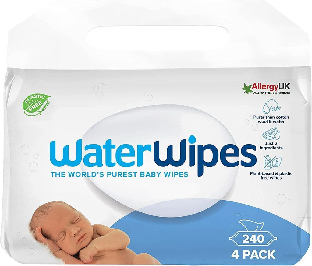Waterwipes Plastikfreie, Originale Reinigungstücher Für Babys, 540 Stück (9 Packungen), 99,9 % Wasserbasierte Reingugnstücher, Unparfümiert Für Empfindliche Haut Naty Shop 240 Stück (4Er Pack)