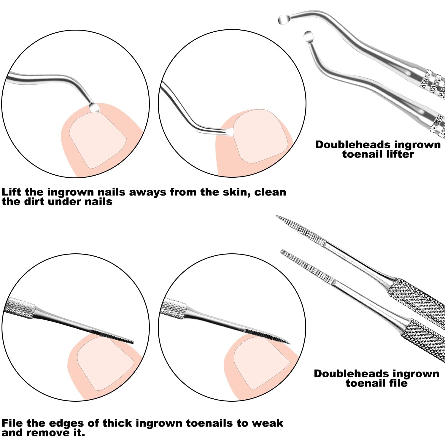 7-Teiliges Set Mit Feilen Und Hebern Für Eingewachsene Zehennägel, Set Aus Edelstahl Zum Entfernen Eingewachsener Zehennägel, Nagelreiniger Für Die Unternagelpflege, Pediküre-Werkzeuge