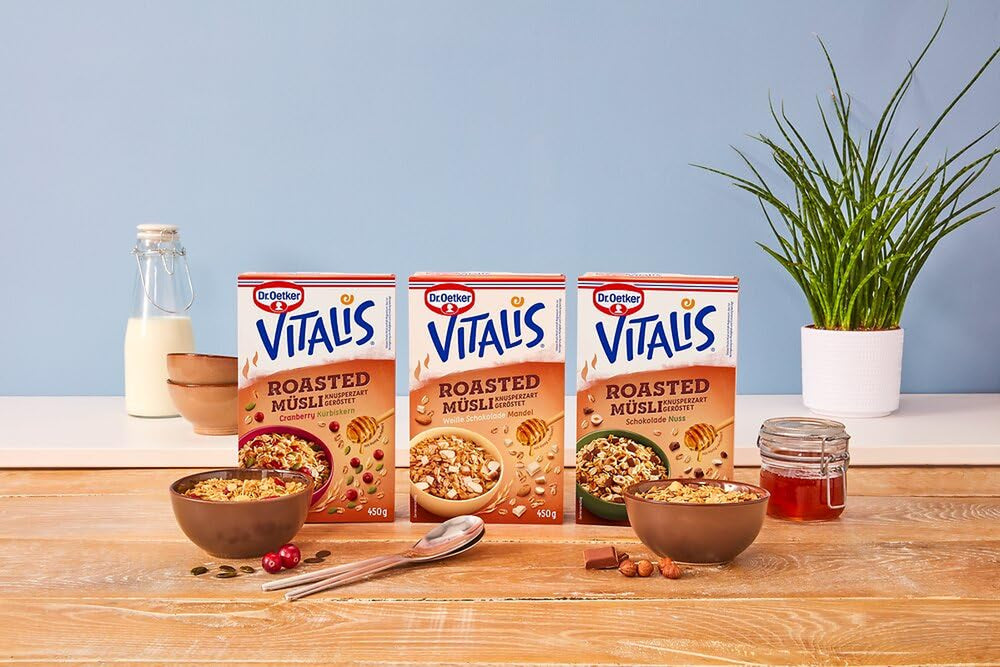 Dr. Oetker Vitalis Tostowe musli z żurawiną i pestkami dyni: Tostowe musli z suszoną żurawiną, opakowanie 8 sztuk (8 x 501g)