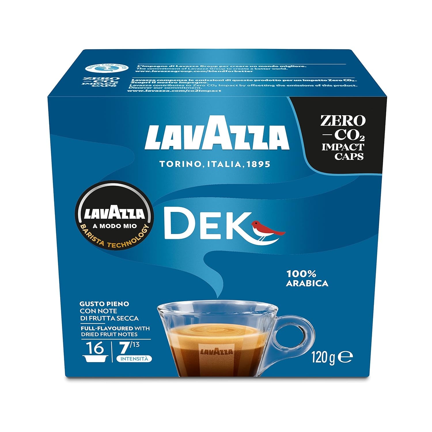 Lavazza A Modo Mio Dek Cremoso, 256 Kaffeekapseln, für einen entkoffeinierten Espresso mit aromatischen Noten von Mandeln und Canditis, 100% Arabica, Intensität 7/13, mittlere Röstung, 16 Packungen