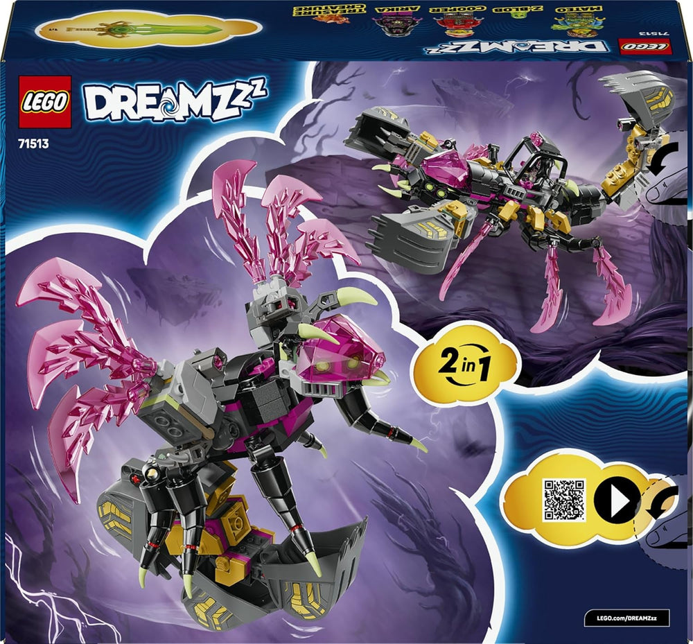 LEGO DREAMZzz 2in1 Albtraum-Skorpionbagger - Spielzeug in Wespenfigur verwandelbar - inkl. 3 Minifiguren und Einer sammelbaren orangefarbenen Schatz-Kreatur - Geschenk für Jungen ab 7 Jahren - 71513