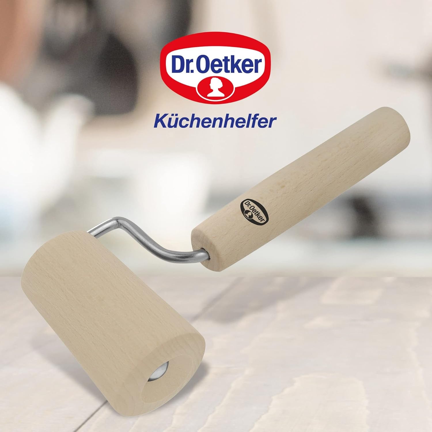 Dr. Oetker Teigroller aus Holz – Teigrolle aus wysokiej jakości Buchenholz – Perfekt für round und eckige Formen – ok. 18 x 7 cm, Rolle Durchmesser ok. 4,5cm