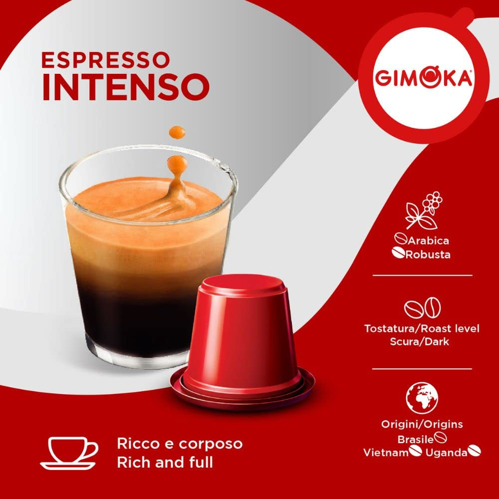 Gimoka Kaffeekapseln Espresso Intenso, Intensität 12/13-100 Kapsel - Kompatibel mit Nespresso* Haushalts-Espressomaschinen - 100 Stück (10 x 10 Getränke) - Hergestellt in Italien