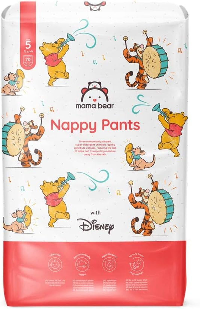 Marka Amazon: pieluchy Mama Bear Disney, rozmiar 5 (12-17 kg) - pudełko miesięczne, białe, 140 sztuk (2 opakowania po 70 sztuk)