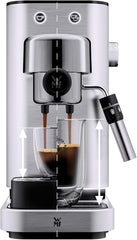Espressor WMF Lumero, portafiltru, 1400 wați, portafiltru, 3 inserții, pentru 1-2 cești de espresso, inclusiv pentru capsule, 15 bar, suport pentru cești, spumator de lapte, oțel inoxidabil mat