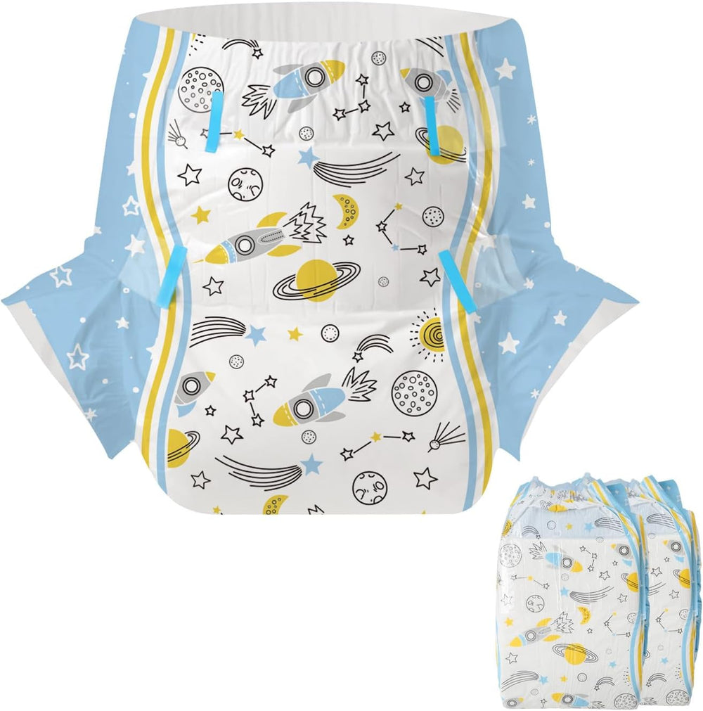 CutiePlusU pieluchy dla dorosłych 2 szt. Jednorazowe majtki na nietrzymanie moczu z klapkami dla kobiet i mężczyzn o maksymalnej chłonności przez noc - Mały Książę (średni 71-96 cm)