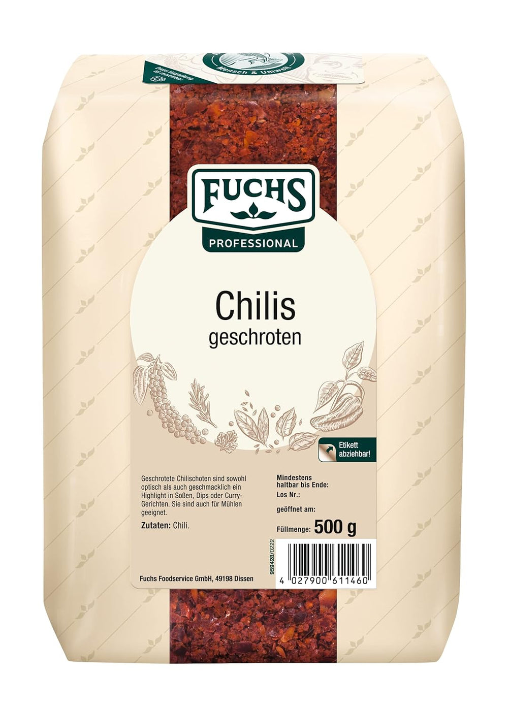 Fuchs Professional - Chilis geschoten | Verleiht Chili con Carne die richtige Schärfe | Profi-Qualität für Großverbraucher | Worek 0,7 kg nadający się do recyklingu