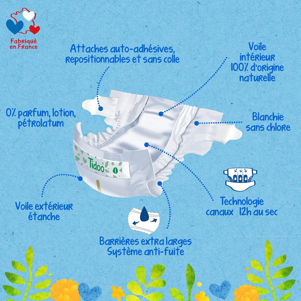 - Ökologische Diadeln, Größe 2 (3-6 kg) – natürlicher Ursprung, ohne Schadstoffe – 12 Stunden trocken, extrem saugfähig – hermestellung we Francji – 150 Einwegdiadeln – Opakowanie 1 miesiąc
