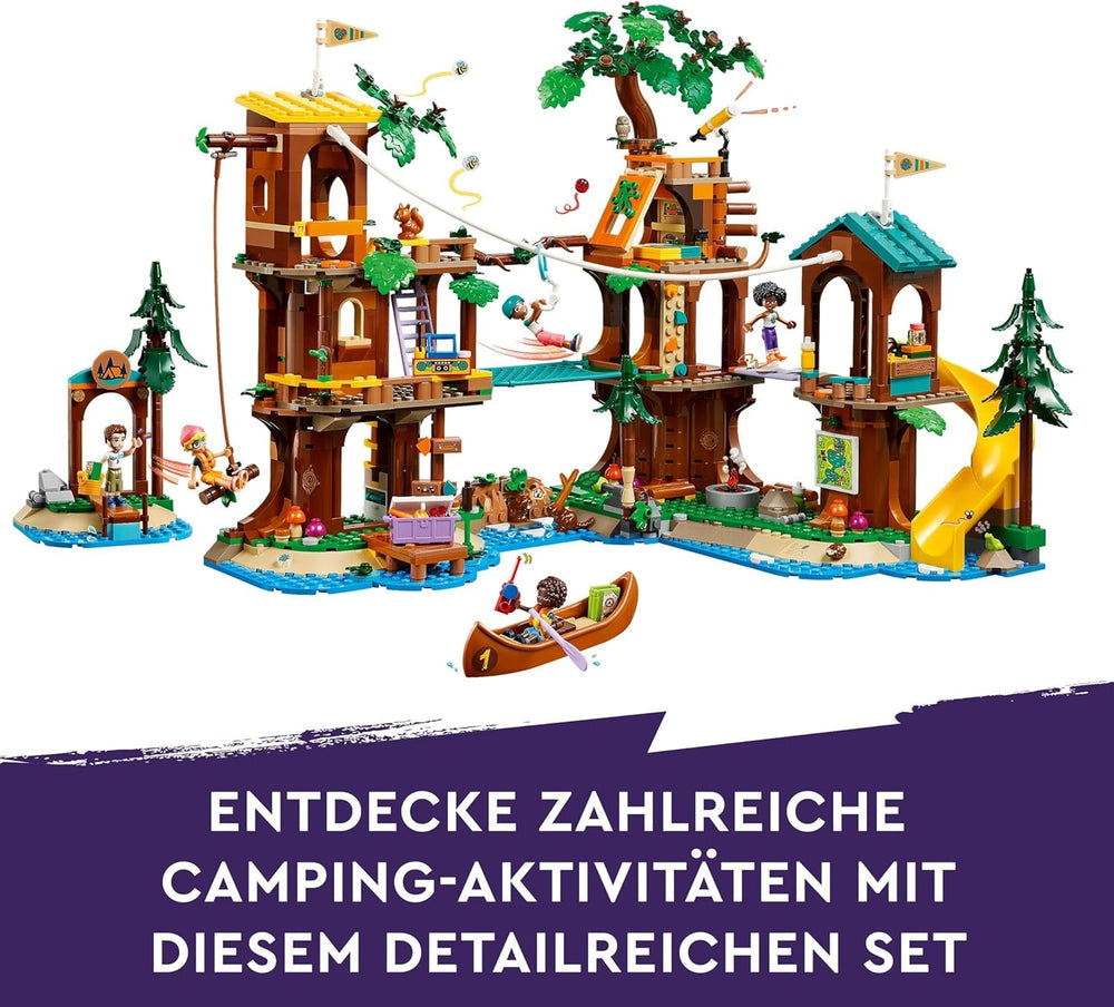 LEGO Friends Domek na drzewie na obozie przygód, zestaw dla dziewcząt i chłopców w wieku 8 lat z 5 figurkami i 5 zwierzętami, pomysł na prezent w postaci kreatywnych gier, zabawki sportowe, domek dla lalek 42631 Zestawy do budowania Kup w sklepie LEGO