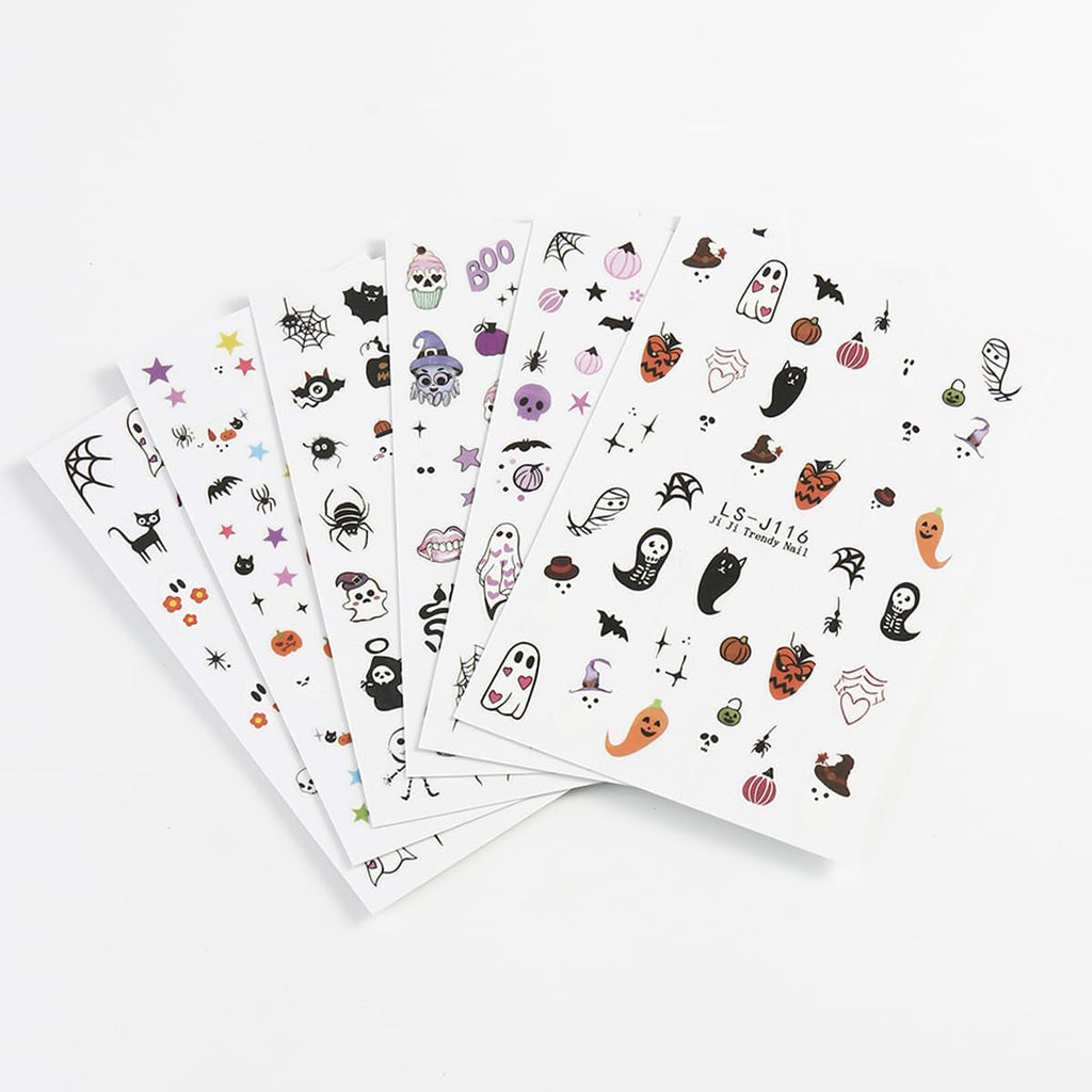 JMEOWIO Nagelsticker Halloween Süßer Geisterkürbis 9 Blatt Nail Art Sticker Selbstklebend Nagelaufkleber Dekoration Nageldesign Zubehör