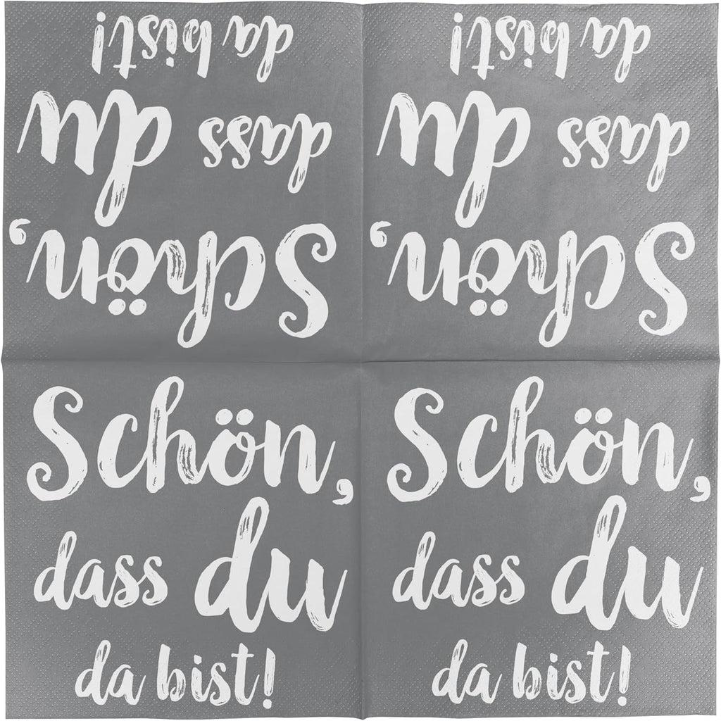 Șervețele de cocktail HEKU 'Schön Dass Du Da Bist', 3 straturi, 25X25Cm, 150 bucăți I Design elegant I Ideal pentru sărbători I Practic ambalate