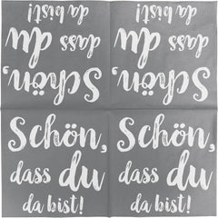 Șervețele de cocktail HEKU 'Schön Dass Du Da Bist', 3 straturi, 25X25Cm, 150 bucăți I Design elegant I Ideal pentru sărbători I Practic ambalate