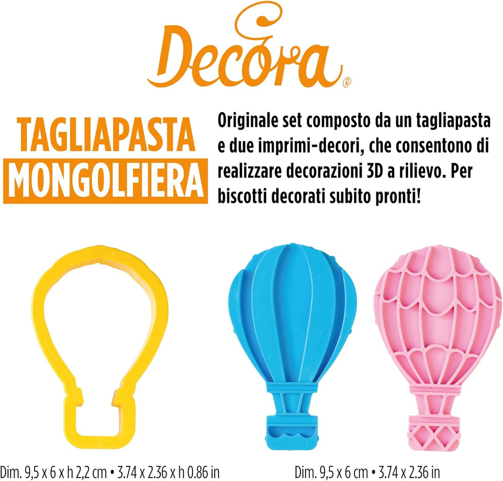 0255035 Decupătoare și markere 3D pentru baloane cu aer cald, din plastic, setul ideal pentru decorațiuni din pastă de zahăr sau pastă de gumă, fabricate în Italia, design original. Pachet de