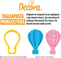 0255035 Decupătoare și markere 3D pentru baloane cu aer cald, din plastic, setul ideal pentru decorațiuni din pastă de zahăr sau pastă de gumă, fabricate în Italia, design original. Pachet de