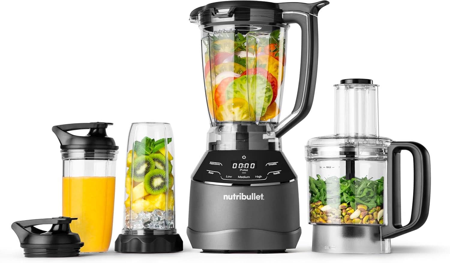 Pełnowymiarowy blender Nutribullet, mikser Elektrischer, wielofunkcyjny mikser Stabmixer, mikser Professioneller, 1000 Watt Leistung, 1,6 l Becher, Grau, NBF450DG Kitchen Naty Shop Schwarz 1500 Watt