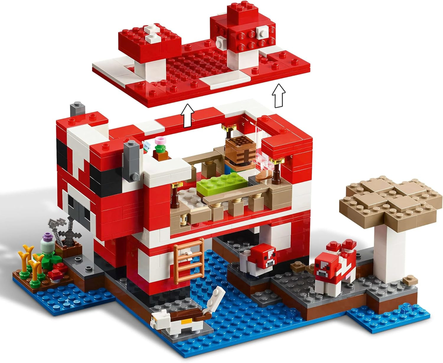 LEGO Minecraft The Mushroom Cow House Gra wideo Zabawka do budowania Model krainy grzybów z minifigurkami Steve i innymi postaciami Zestaw dla chłopców i dziewcząt w wieku 8 lat 21270 Zestawy do budowania Szukaj sklepu LEGO