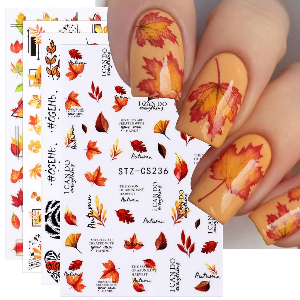 JMEOWIO Nagelsticker Herbst 9 Blatt Nail Art Sticker Selbstklebend Nagelaufkleber Kürbis Ahornblatt Erntedankfest Dekoration Nageldesign Zubehör