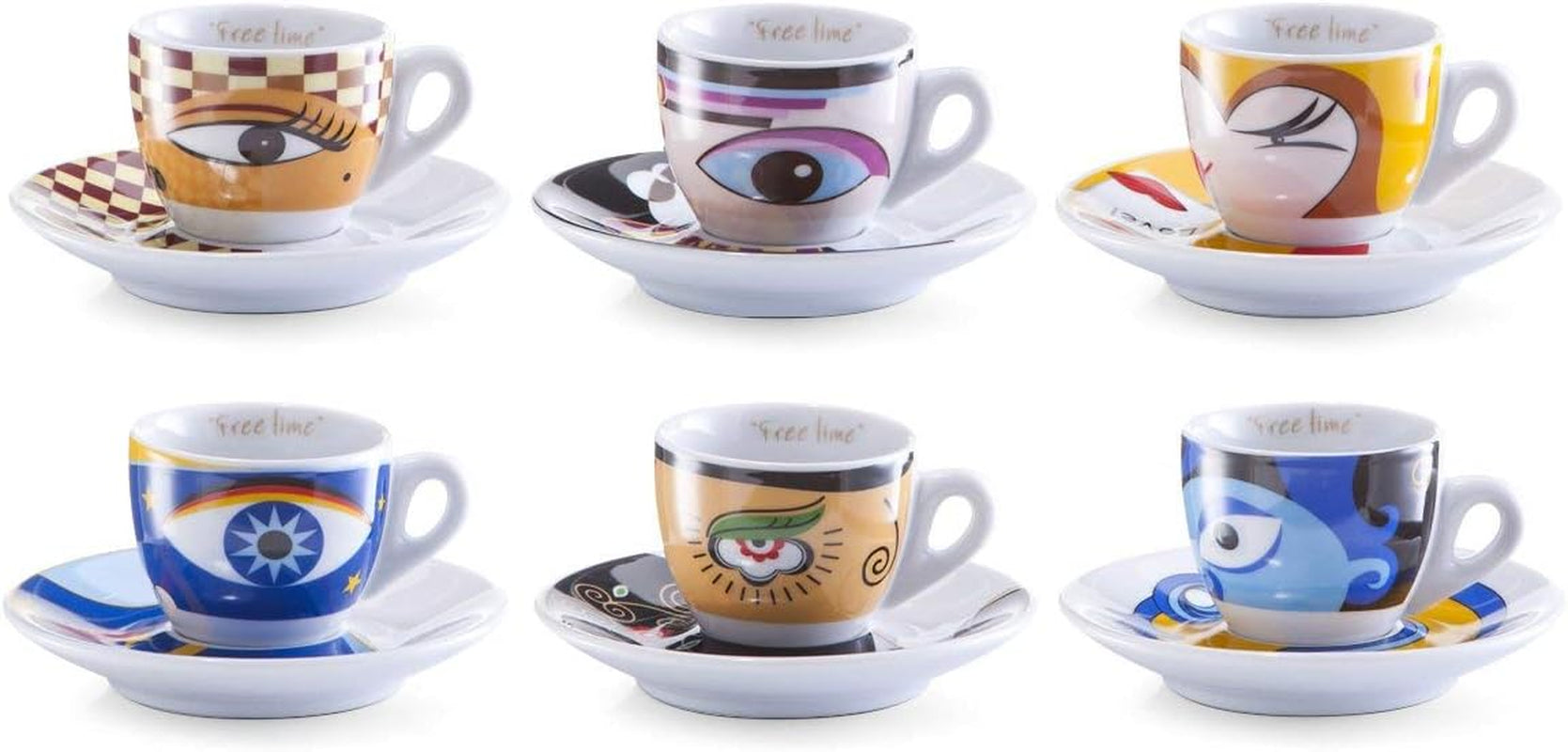 Set de cești de espresso Zeller 26510, 12 piese, Magic Eyes, alb