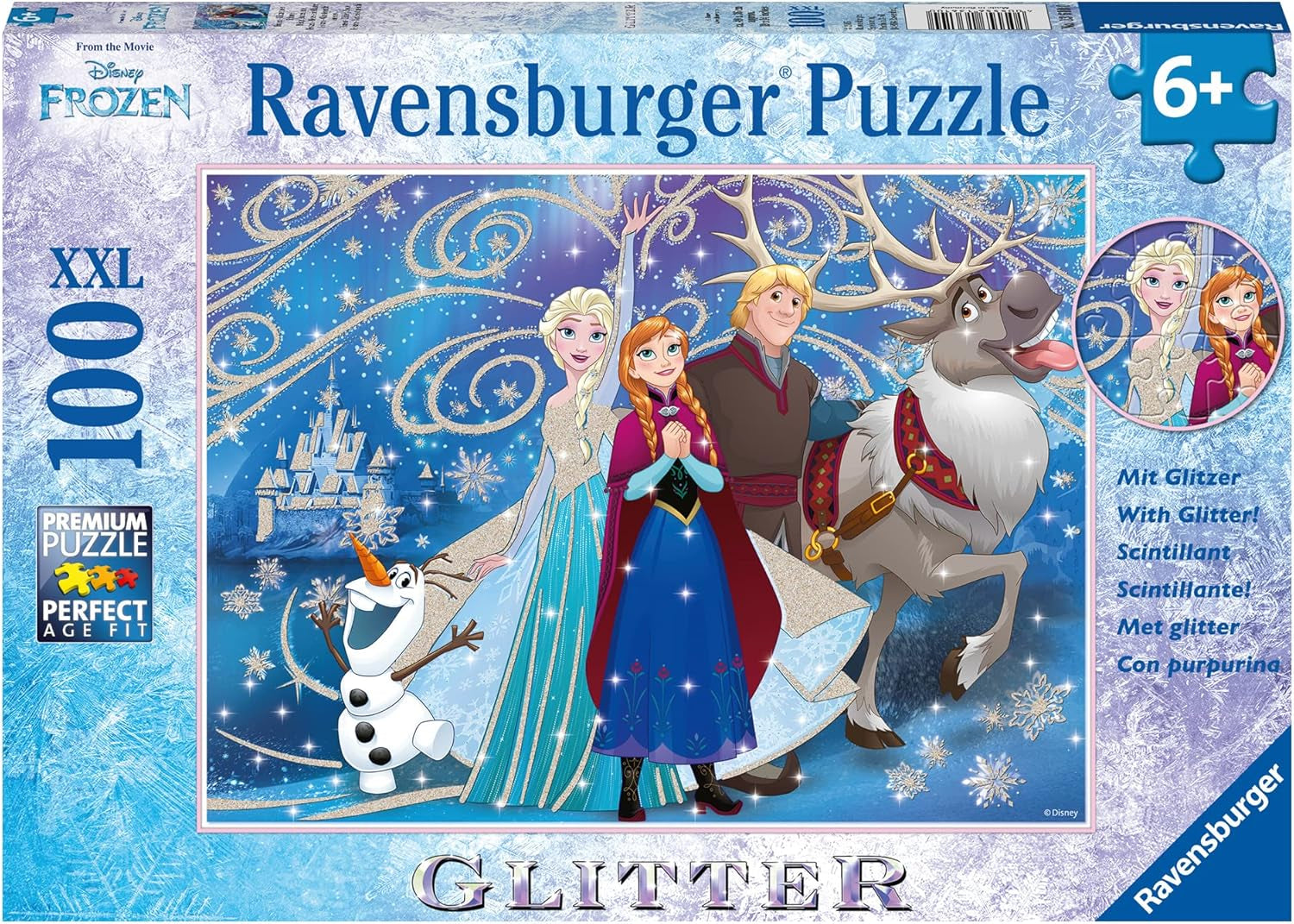 Ravensburger Puzzle dla dzieci - 13610 Kraina Lodu - Lśniący śnieg - Disney Kraina Lodu Puzzle dla dzieci od 6 lat, zawierające 100 elementów w formacie XXL, z brokatem Puzzle Naty Shop Cartoon