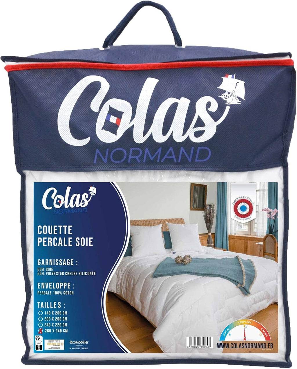 Plapumă din bumbac Percale, 240 X 220 cm, de înaltă calitate, 100% bumbac Percale, moale și confortabil, rezistent, finisaj fin, fabricat în Franța, alb Plapumi si pilote Naty Shop Alb Queen (Standard Britannique)