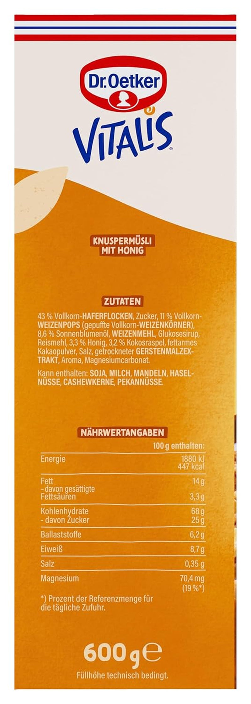 Dr. Oetker Vitalis Crunchy Honeys: Miodowe chrupiące musli na śniadanie i przekąski, 5 opakowań (5 x 600g)