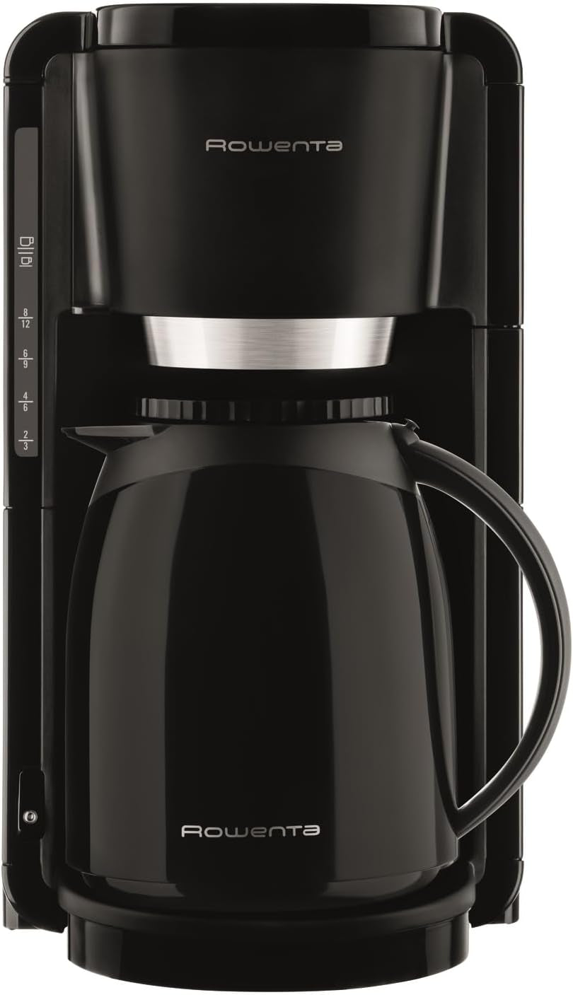 Espressor cu filtru Rowenta Adagio, carafă termică din oțel inoxidabil, menține cafeaua caldă până la 4 ore, capacitate 10-15 cești, capacitate 1,25 l, coș filtru detașabil, oprire automată, negru, CT3818