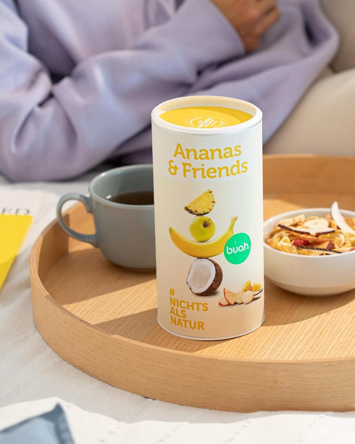 Amestec de fructe liofilizate BUAH® | Ananas, banane, mere și nucă de cocos liofilizate fără zahăr adăugat | 100% fructe | Vegan, fără gluten, fără lactoză (192g) Produse deshidratate Naty Shop