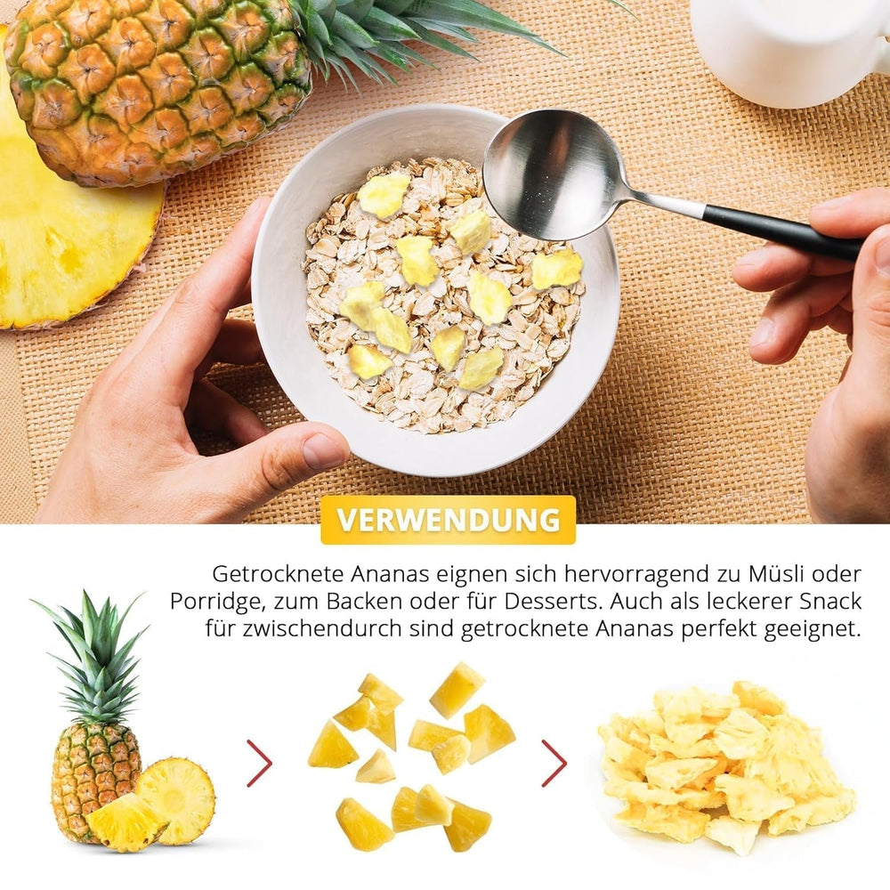 Ananas liofilizat 250g, bucăți mari, fructe liofilizate în felii, neîndulcite, bucăți de ananas fructate, ananas uscat Produse deshidratate Naty Shop