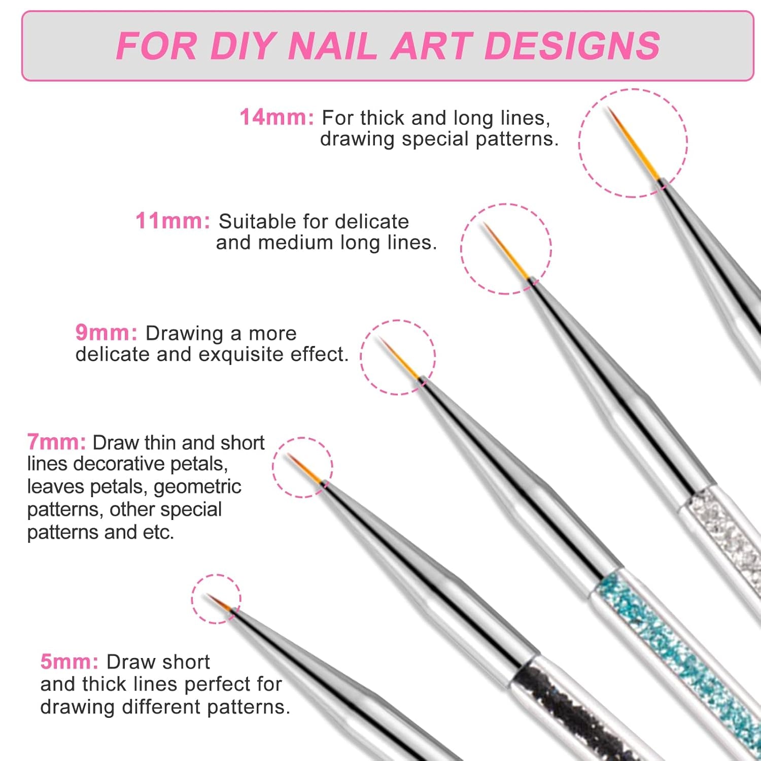 Sularpek Nail Art Pinsel, 5 Stück Nageldesign Pinsel, Nail Art Dotting Tools, Nail Art Liner-Pinsel, Zum Herstellen Von Nagellack, Punktieren, Feinmalerei, DIY