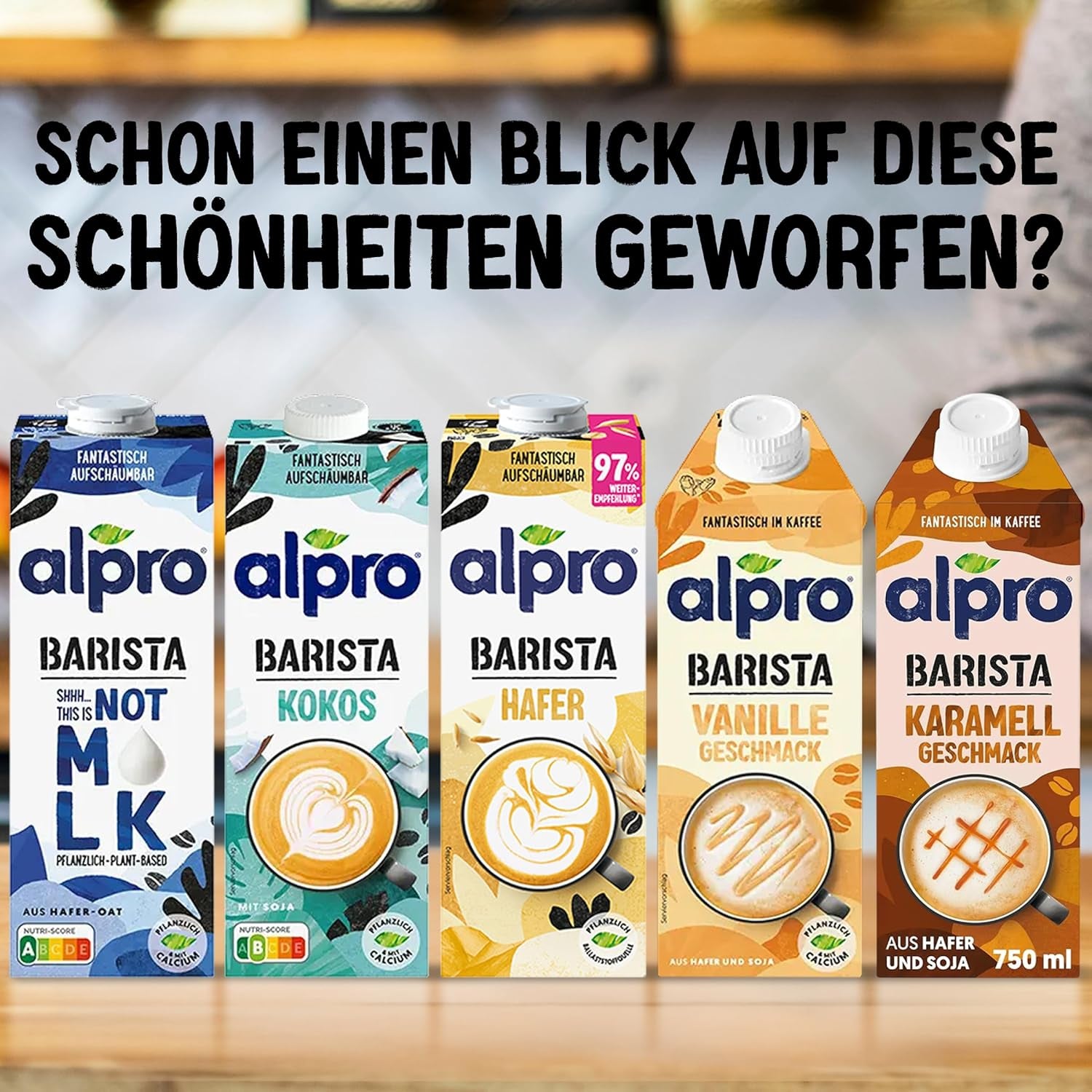 Alpro Barista Haferdrink – Zum Aufschäumen – Vegan und milchfrei – Von Natur aus lactosefrei – Rich an Ballaststoffen, Calcium und Vitaminen – 8 x 1 L – Haltbar