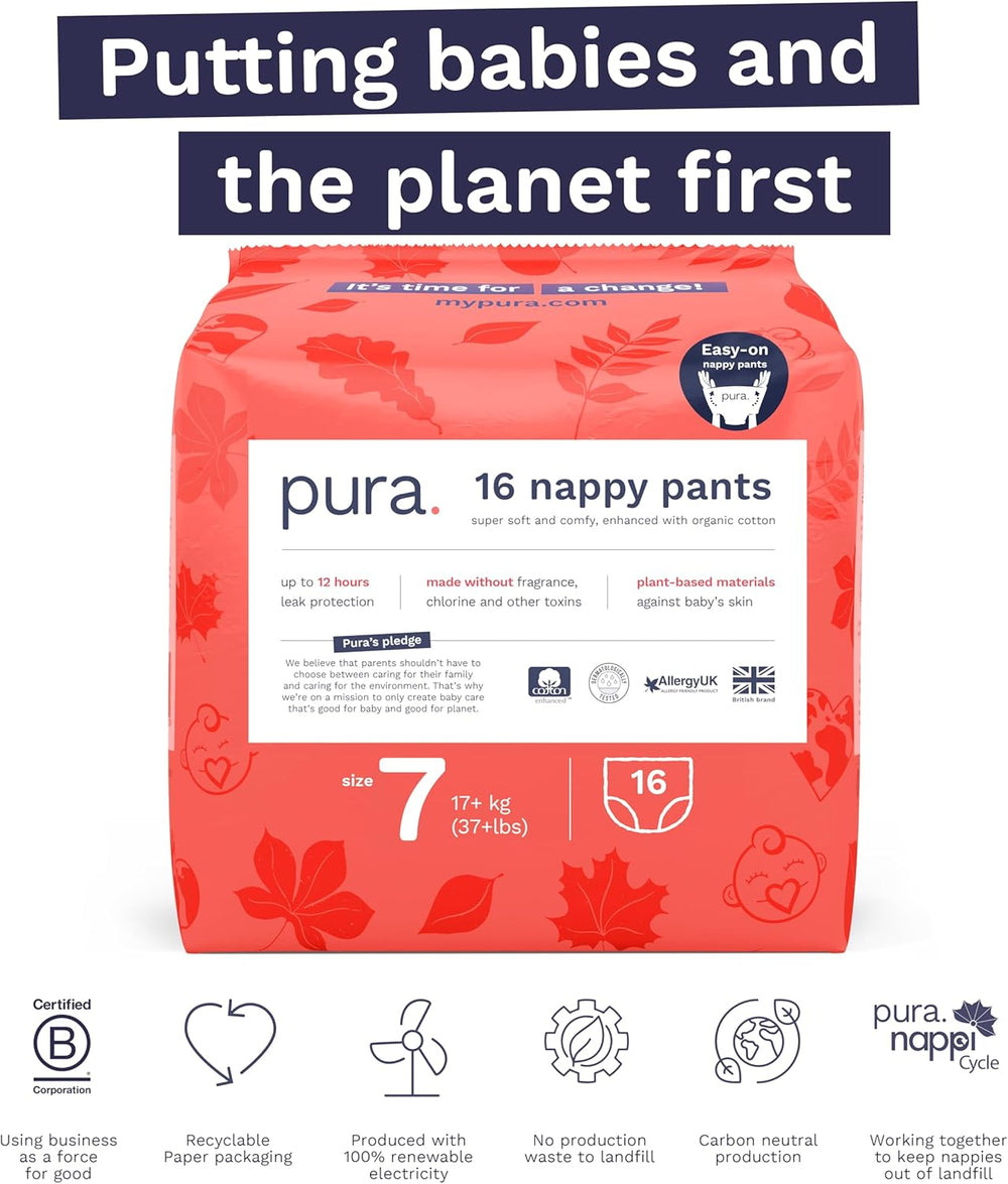 Majtki ekologiczne, rozmiar 7 (17kg+), 16szt, bielizna jednorazowa dla skóry wrażliwej i alergicznej, bezzapachowa, ściągana z boku