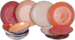 Set de veselă din gresie, format din 12 piese, 4 seturi de farfurii în 4 modele diferite, Baku Sunset