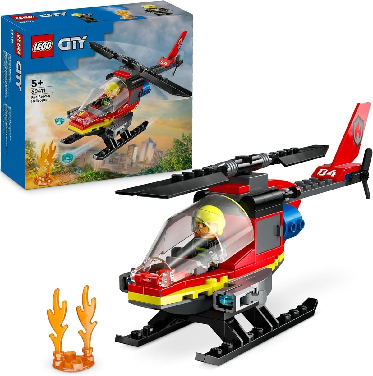LEGO City Helikopter straży pożarnej, zestaw zabawkowy helikopter i figurka pilota, helikopter strażacki zapewniający pomysłową zabawę, prezent dla dzieci, chłopców i dziewcząt od 5 lat 60411 Zestawy do budowania Besuche den LEGO-Store Singur