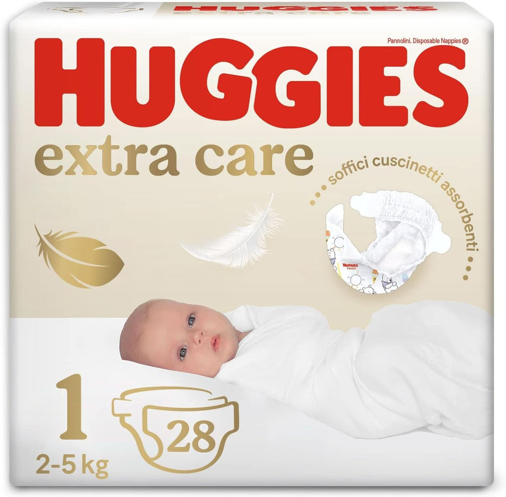 Huggies Extra Care Pieluchy dziecięce, rozmiar 1 (2-5 kg), opakowanie 28 szt. Matka i Dziecko Naty Shop