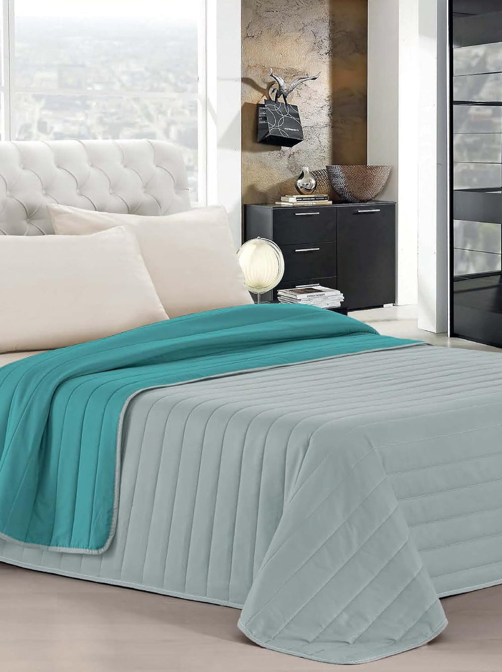 Włoska pościel Estivo łóżko pojedyncze, pościel, Aqua, 170 X 270 Cm Kołdry i kołdry Naty Shop Aqua/szary 170 X 270 Cm