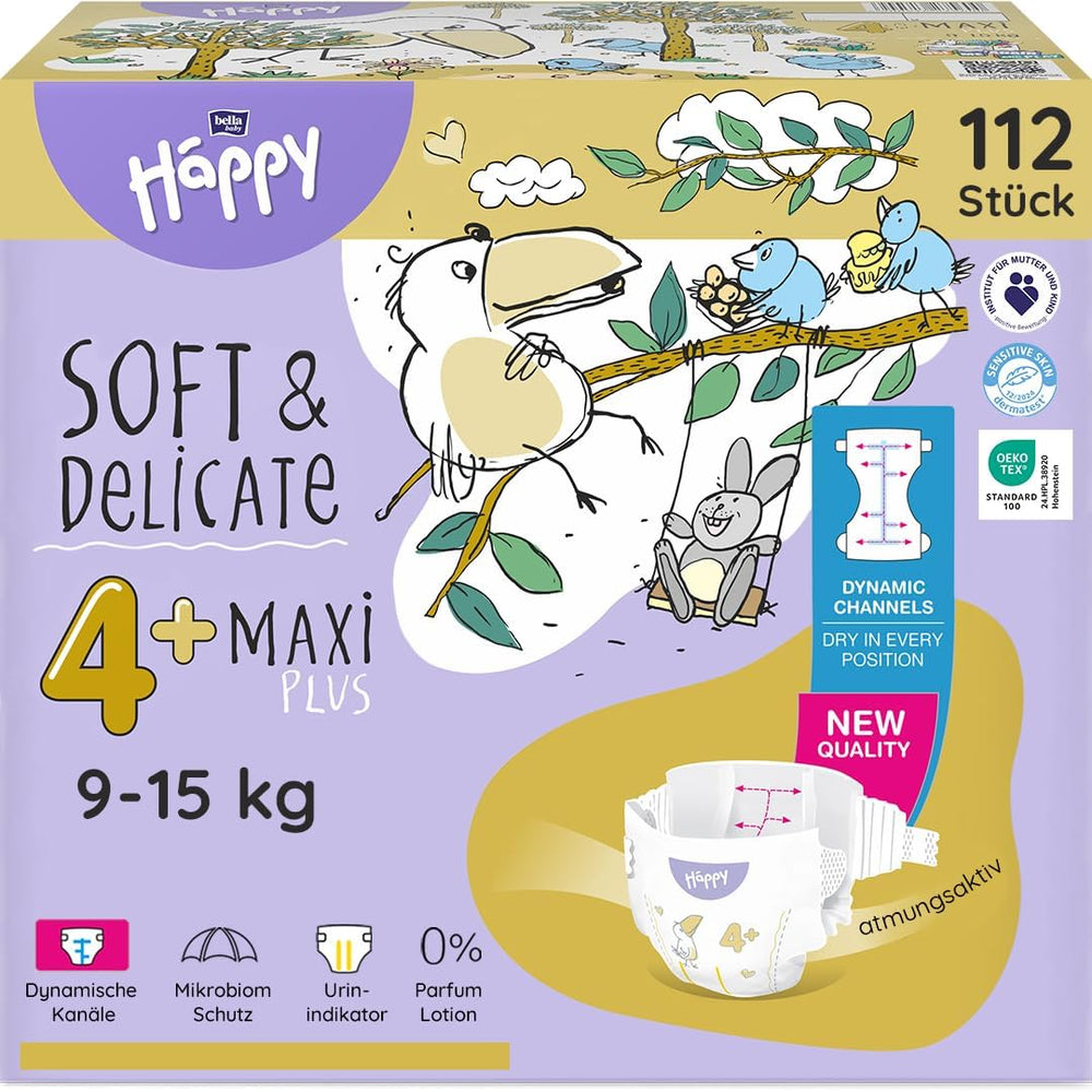 Pieluchy Bella Baby Happy Premium, rozmiar 6, Junior Extra, 15+ kg, 96 sztuk, pieczęć DERMATEST i OEKO-TEX, pieluchy jednorazowe
